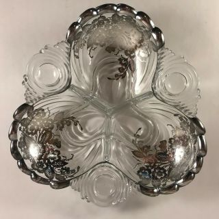 Art Nouveau Clear Glass 3 Compartment Candy Dish W/?silver Overlay ?fostoria