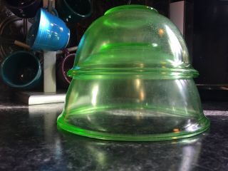 Hazel Atlas Vintage Vaseline Uranium Green Glass Mixing Bowls 1 And 1.  5 L