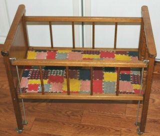 Vintage Cass Toys 22 " Wooden Doll Crib With Drop Side Rail And Wheels