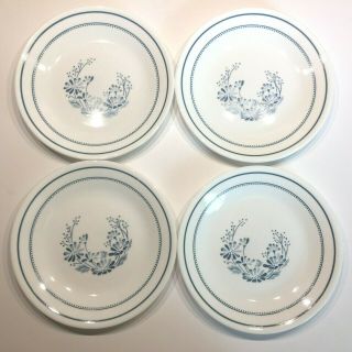 Corelle Colonial Mist Bread & Butter Plates Set Of 4 Blue Flowers & Blue Bands