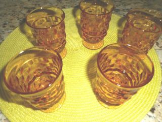 5 Vintage Amber Indiana Glass Whitehall Colony Footed Goblets 3 3/4 " High