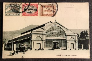 Bolivia 1925 Ppc - Stamp Front - Not Mailed - La Paz Railway Station - Vf