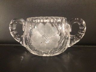 Exquisite Vintage Cut Glass Sugar Bowl With Flower Design W/handles