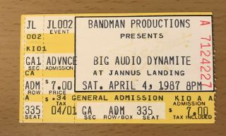 1987 Big Audio Dynamite Jannus Landing St Pete Concert Ticket Stub The Clash 335