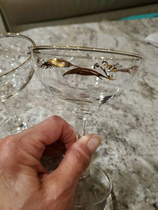Gold Trim/wheat Pattern Vintage Coupe/wine Cocktail Stemmed Glasses 5 " Set Of 2