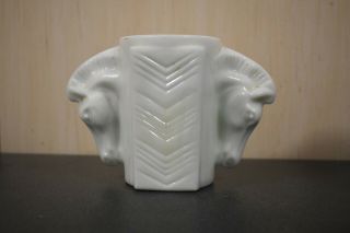 Vintage Art Deco Macbeth Evans Double Horse Head Milk Glass Vase 3