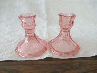 Vintage Pink Depression Glass Octagon Base Candle Holders 4 " High