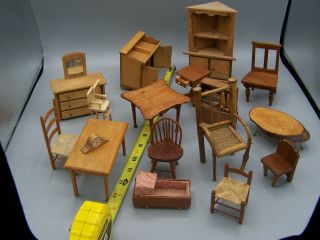 17 Quality Vintage Miniature Doll House Wood Furniture Tables Chairs Wash Stand