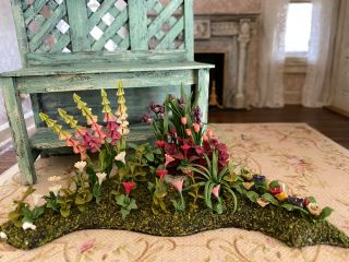Vintage Miniature Dollhouse Artisan Flowering Corner Garden Spring Diorama Ooak