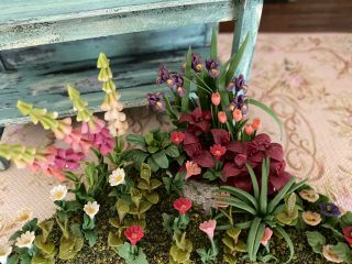Vintage Miniature Dollhouse Artisan Flowering Corner Garden Spring Diorama OOAK 2