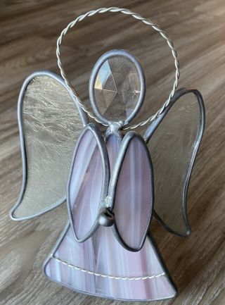 Vintage Glass House Stained Glass Angel Pink & Clear,  8”