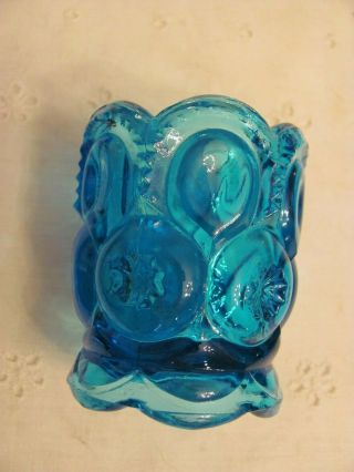 Vintage L.  E.  Smith Aqua Blue Moon & Stars Glass Toothpick Candle Holder