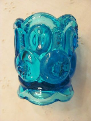 Vintage L.  E.  Smith Aqua Blue Moon & Stars Glass Toothpick Candle Holder 3