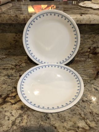 2 Corelle Corning Snowflake Blue 8 1/2 " Luncheon Salad Plates Dishes