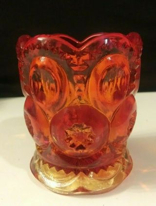 Vintage L.  E.  Smith Amberina Glass Footed Toothpick Holder Moon & Stars Pattern
