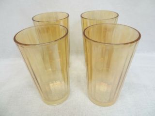 Vintage Jeanette Glass Amber Marigold Iridescent Panel Optic Tumblers Set Of 4