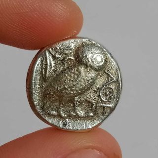 ANCIENT GREEK ATHENS ATTICA OWL SILVER AR TETRADRACHM COIN 14.  9 G 3