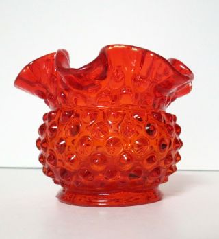 Vintage Small Fenton Hobnail Vase With Ruffle Rim - Orange