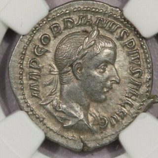 238 - 244 Ad Roman Empire Gordian Iii Ar Denarius Ngc Ch Xf B - 9
