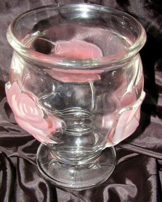 Teleflora Crystal Raised Pink Rose Frosted Vase Made In France