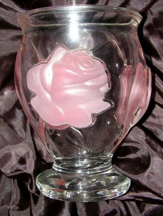 Teleflora Crystal Raised Pink Rose Frosted Vase Made In France 2