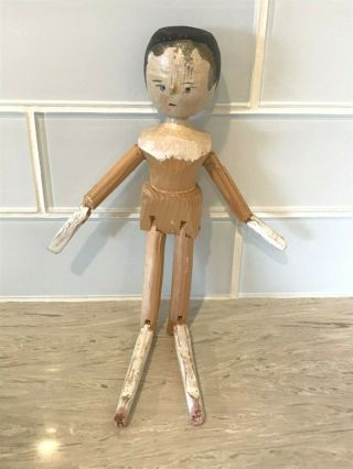 Antique Grodnertal Peg Wooden Doll 11.  5 "