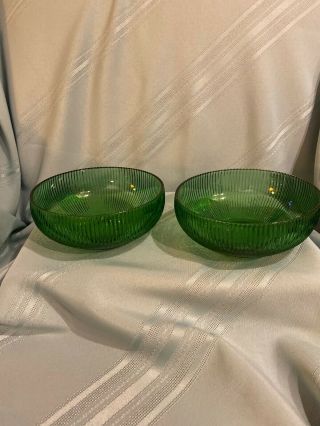 2 Vintage Ribbed Green Glass Bowl E.  O.  Brody Co Cleveland Ohio Usa Made 6 3/8”
