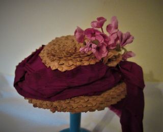 Antique,  Vintage,  Straw Hat,  Doll,  Hat,  This Is A Real Old One,  With Flowers,  Ribbon