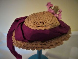 antique,  vintage,  STRAW HAT,  DOLL,  hat,  THIS IS A REAL OLD ONE,  WITH FLOWERS,  RIBBON 2