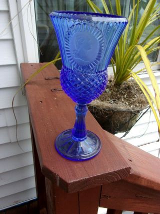 Avon Fostoria 1876 Glass 8 " Cobalt Blue George Washington Goblet