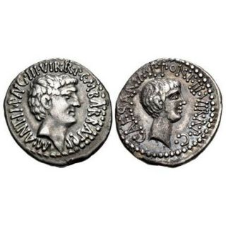 The Triumvirs.  Mark Antony And Octavian.  Spring - Early Summer 41 Bc.  Ar Denarius