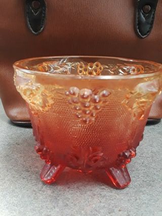 Vintage Marigold Carnival Glass 4 Footed Bowl With Lid