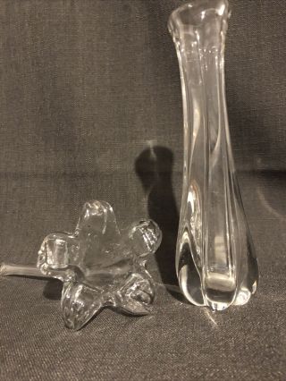 Vintage Murano Blown Art Glass Clear Thin Bud Vase And Clear Small Flower