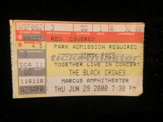 Jimmy Page & The Black Crowes Led Zeppelin Milwaukee 2000 Ticket Stub Summerfest