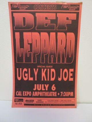 Vintage Concert Poster Def Leppard Ugly Kid Joe July 6 1993 Bill Graham