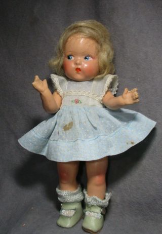 Vintage Vogue Toddles Doll - 8 " Composition - Blonde - In Outfit