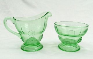 Vintage Martinsville Sugar Creamer Set Moondrops Green Glass