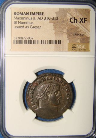 Roman Empire Maximinus Ii,  Ad 310 - 313 Bi Nummus As Caesar Silvering - Ch Xf - Ngc