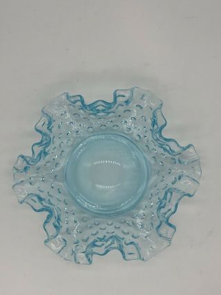 Vintage Fenton 6” Small Blue Glass Hobnail Candy Dish Ruffled
