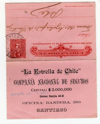 Chile 1898 Advertising On Carta Tarjeta " La Estrella De Chile "