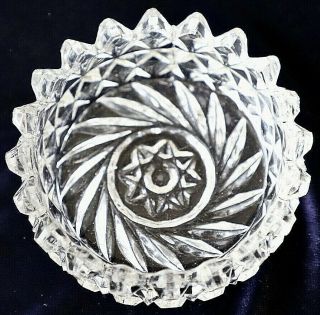 Vintage Retro Pressed Diamond Cut Crystal Glass Pin Trinket Dish 9.  5cm