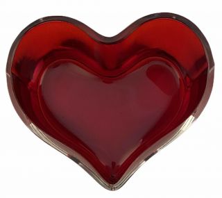Ruby Red Heart Shaped Glass Candy Dish With Bottom Valentine 