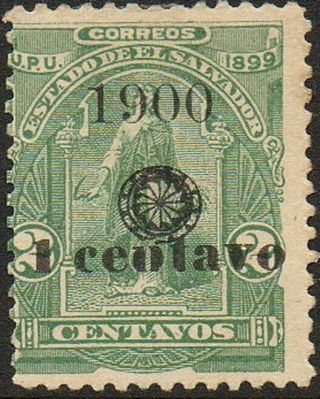 El Salvador 1900 1c/2c With Wheel Mng Thin Unlisted Font Variety,  See Text Below