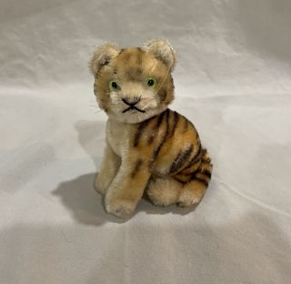 Vintage Steiff Tiger Sitting Mohair Plush 4in Jointed Head No Id