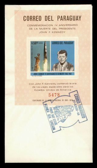 Dr Who 1968 Paraguay Fdc John F Kennedy Jfk Space S/s F67403