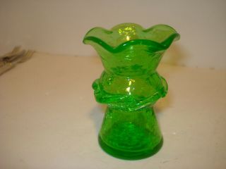 Miniature Hand Blown Crackle Art Glass Green Vase