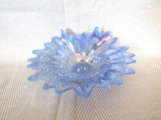 Unique Vintage Blue Iridescent Murano Art Glass Candy Dish (a2/gw124)