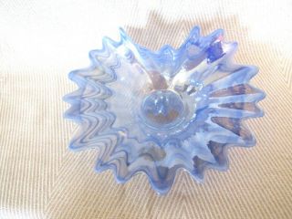 Unique Vintage Blue Iridescent Murano Art Glass Candy Dish (A2/GW124) 2