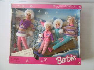 4 Doll Set Winter Holiday Barbie And Sisters Stacie,  Kelly,  Skipper Mattel 1995