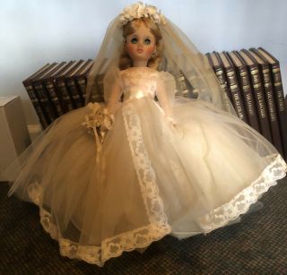 Antique 17” Madame Alexander Elise Bride Doll Wedding Dress Needs Cleaning.